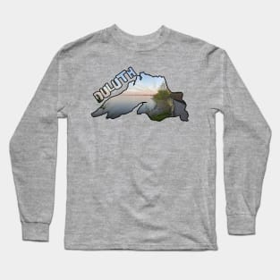 Lake Superior Outline (Aerial Lift Bridge & Duluth's Lakewalk) Long Sleeve T-Shirt